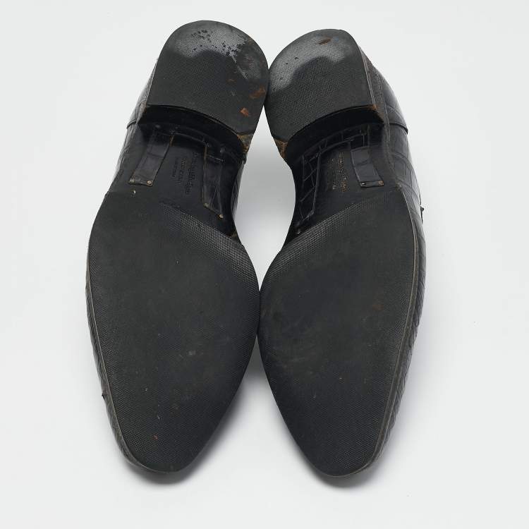 Pre Owned Ermenegildo Zegna Black Alligator Leather Penny  Loafers Size 42