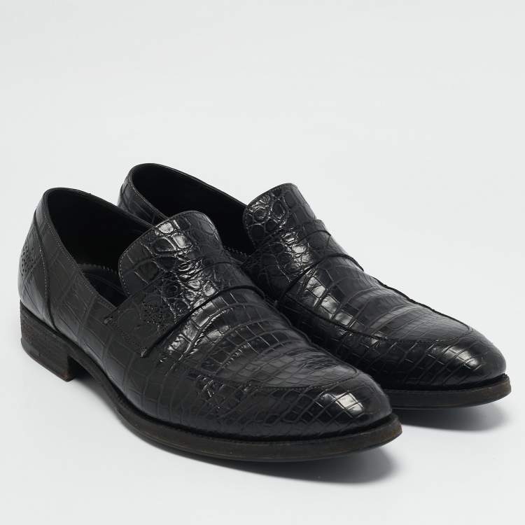 Pre Owned Ermenegildo Zegna Black Alligator Leather Penny  Loafers Size 42