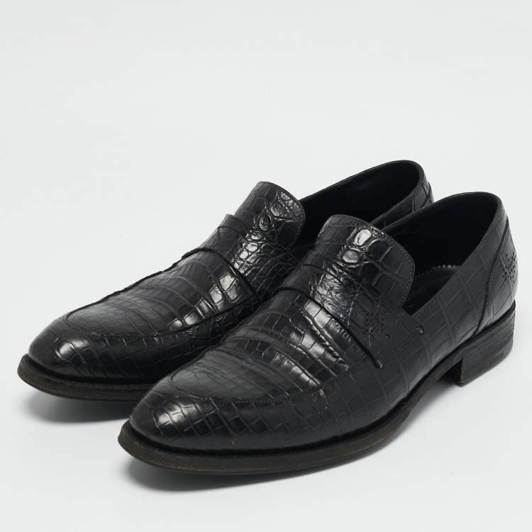 Pre Owned Ermenegildo Zegna Black Alligator Leather Penny  Loafers Size 42