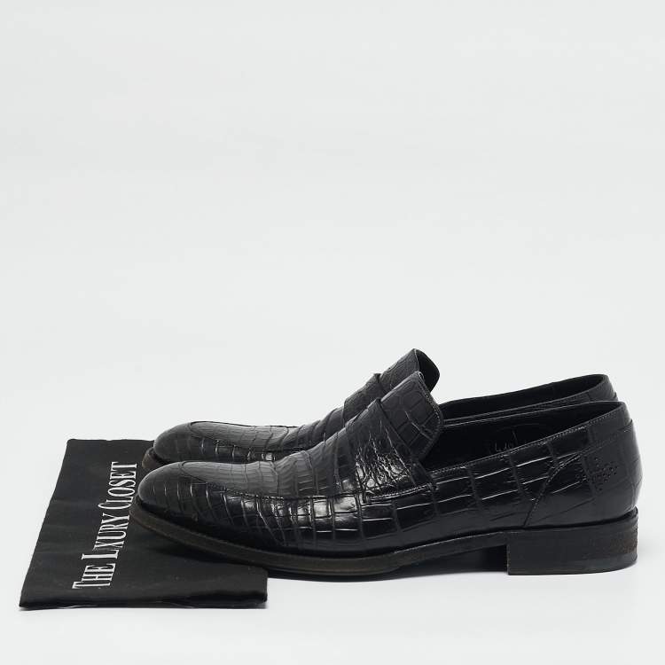 Pre Owned Ermenegildo Zegna Black Alligator Leather Penny  Loafers Size 42