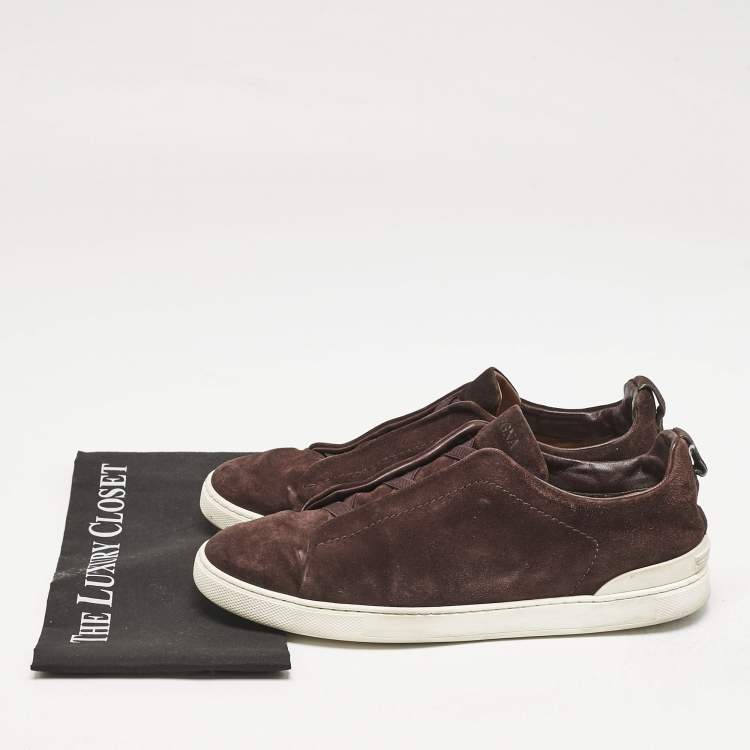 مملوكة مسبقًا Ermenegildo Zegna Dark Brown Suede Triple Stitch Slip On Sneakers Size 45