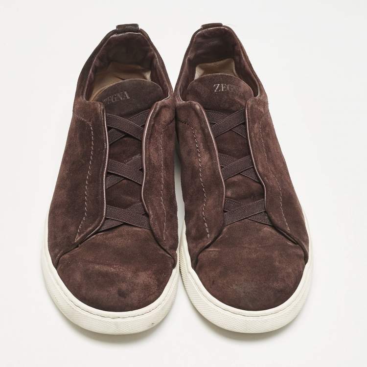 مملوكة مسبقًا Ermenegildo Zegna Dark Brown Suede Triple Stitch Slip On Sneakers Size 45