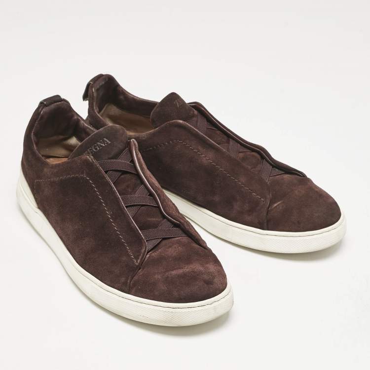 مملوكة مسبقًا Ermenegildo Zegna Dark Brown Suede Triple Stitch Slip On Sneakers Size 45