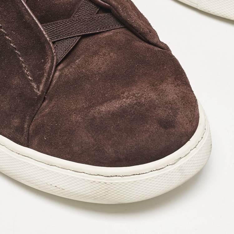 مملوكة مسبقًا Ermenegildo Zegna Dark Brown Suede Triple Stitch Slip On Sneakers Size 45