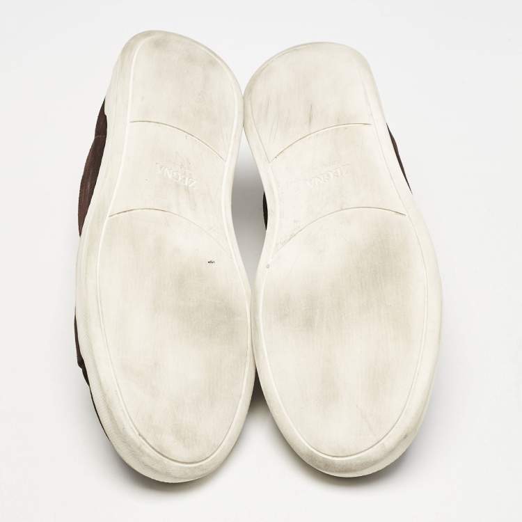 مملوكة مسبقًا Ermenegildo Zegna Dark Brown Suede Triple Stitch Slip On Sneakers Size 45