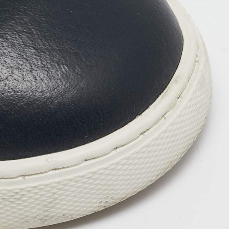Pre Owned Ermenegildo Zegna Navy Blue Leather Triple Stitch Slip On Sneakers Size 41