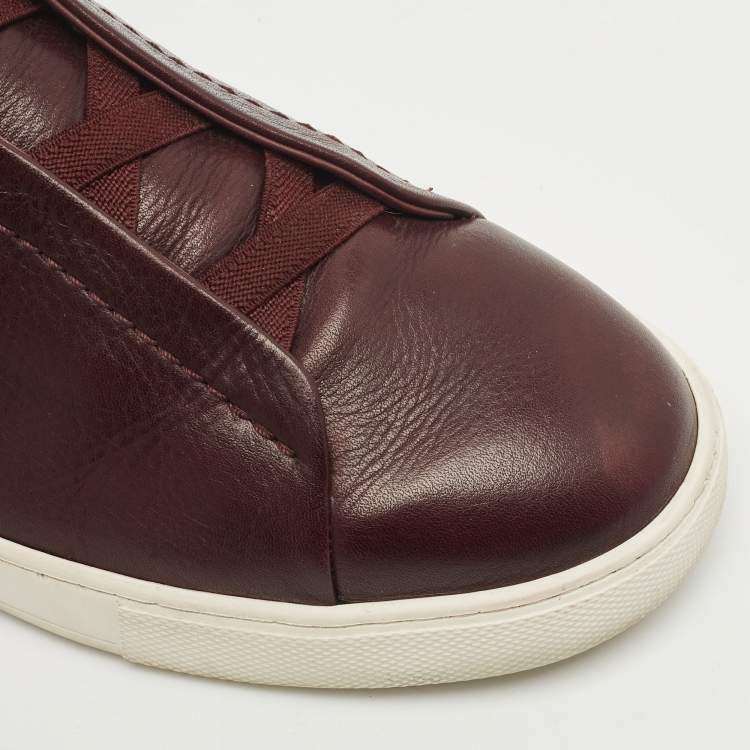 مملوكة مسبقًا Ermenegildo Zegna Brown Leather Triple Stitch Slip On Sneakers Size 41