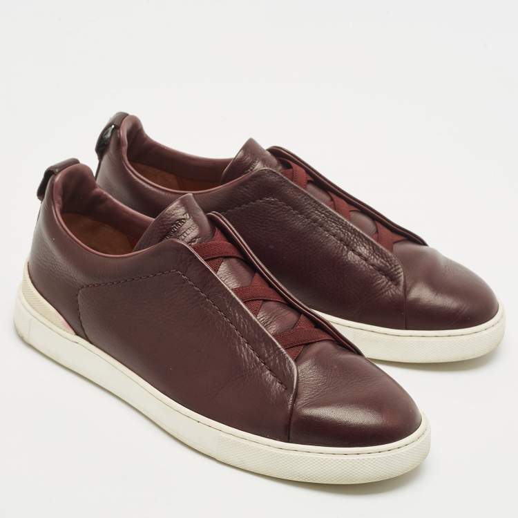 مملوكة مسبقًا Ermenegildo Zegna Brown Leather Triple Stitch Slip On Sneakers Size 41