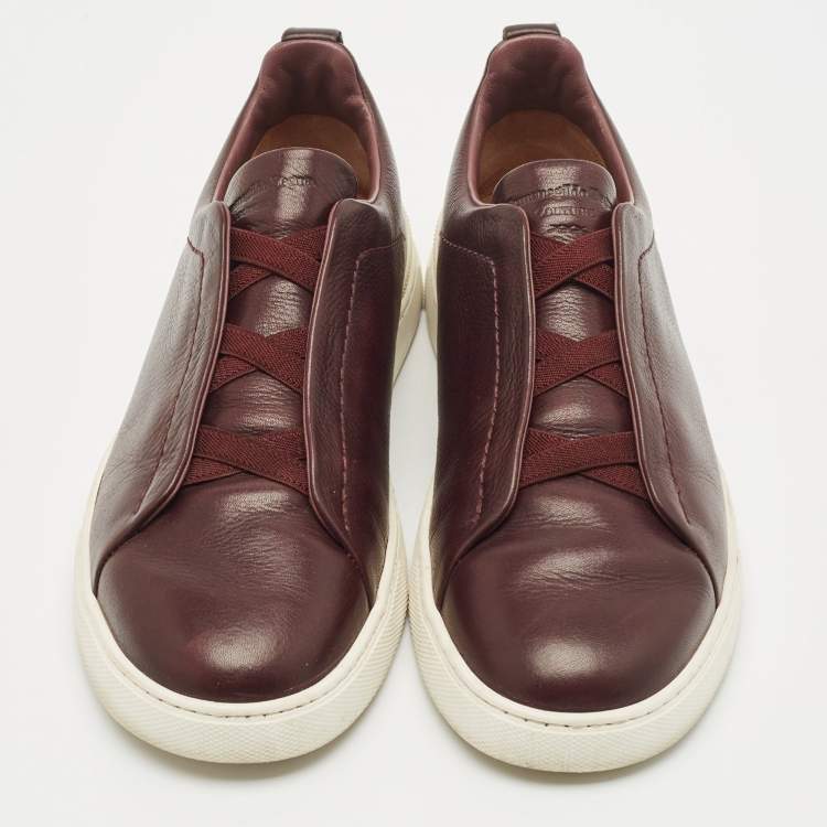 مملوكة مسبقًا Ermenegildo Zegna Brown Leather Triple Stitch Slip On Sneakers Size 41