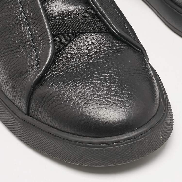Pre Owned Ermenegildo Zegna Black Leather Triple Stitch Slip On Sneakers Size 42.5