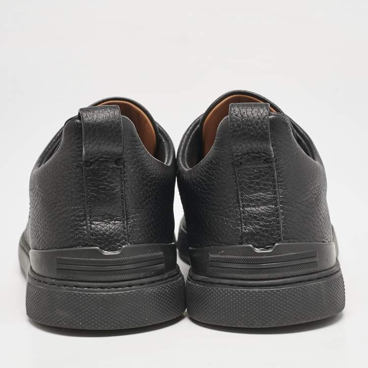 Pre Owned Ermenegildo Zegna Black Leather Triple Stitch Slip On Sneakers Size 42.5