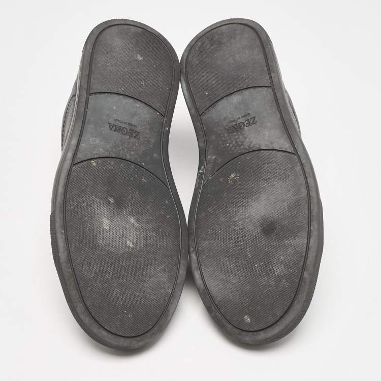 Pre Owned Ermenegildo Zegna Black Leather Triple Stitch Slip On Sneakers Size 42.5