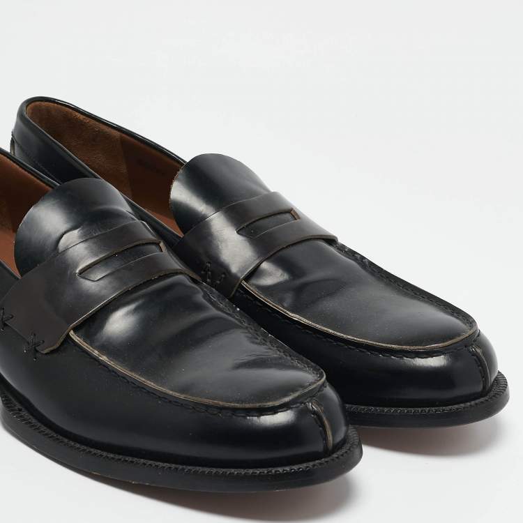 Pre Owned Ermenegildo Zegna Black Leather Penny Slip On Loafers Size 45