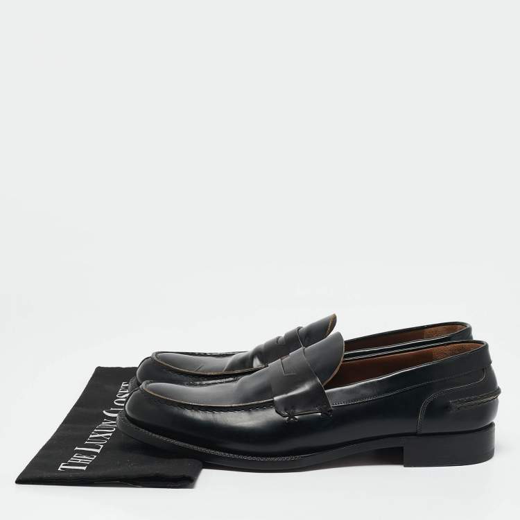 Pre Owned Ermenegildo Zegna Black Leather Penny Slip On Loafers Size 45