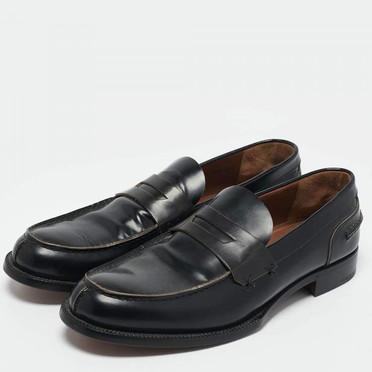 Pre Owned Ermenegildo Zegna Black Leather Penny Slip On Loafers Size 45