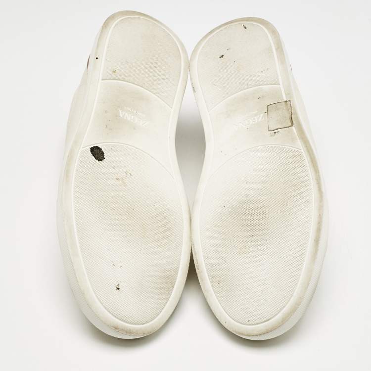 Pre Owned Ermenegildo Zegna Cream Leather triple stitch Slip On Sneakers Size 45