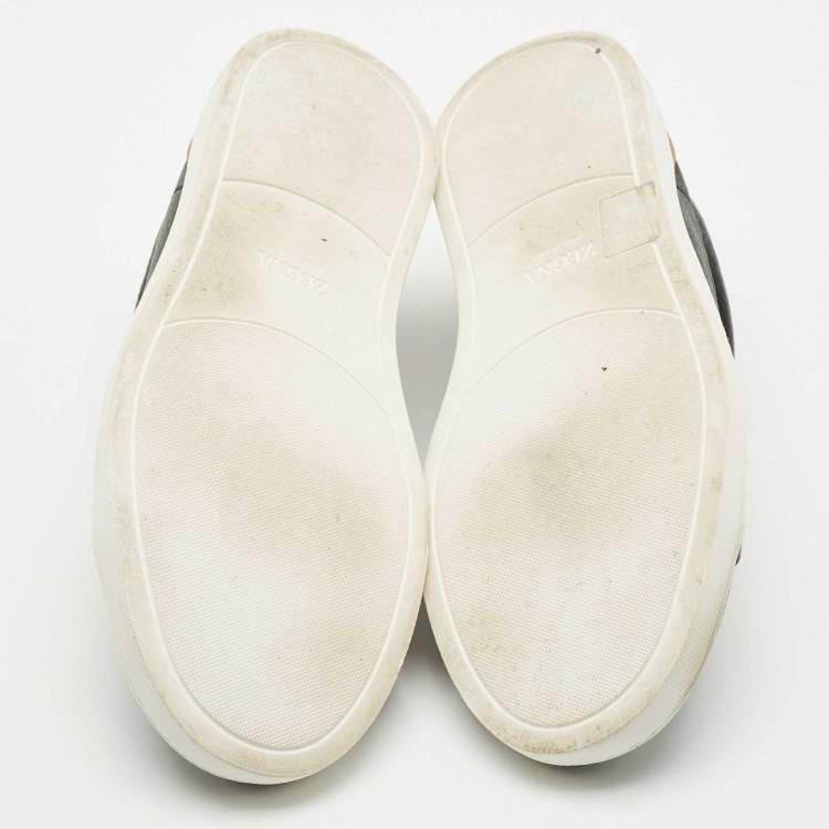 Pre Owned Ermenegildo Zegna Black Leather triple stitch Slip On Sneakers Size 45
