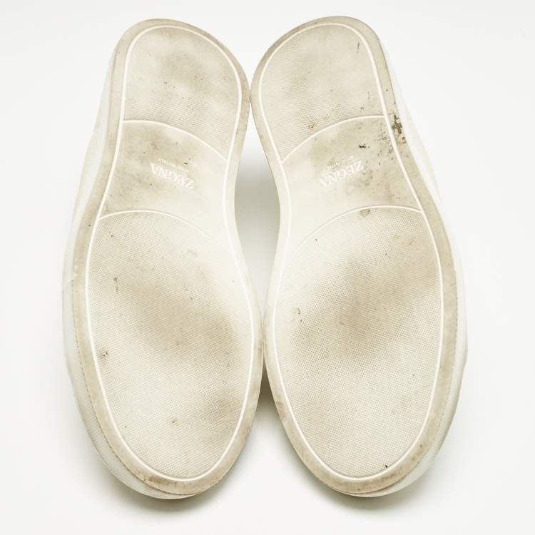 Pre Owned Ermenegildo Zegna Cream Leather triple stitch Slip On Sneakers Size 45