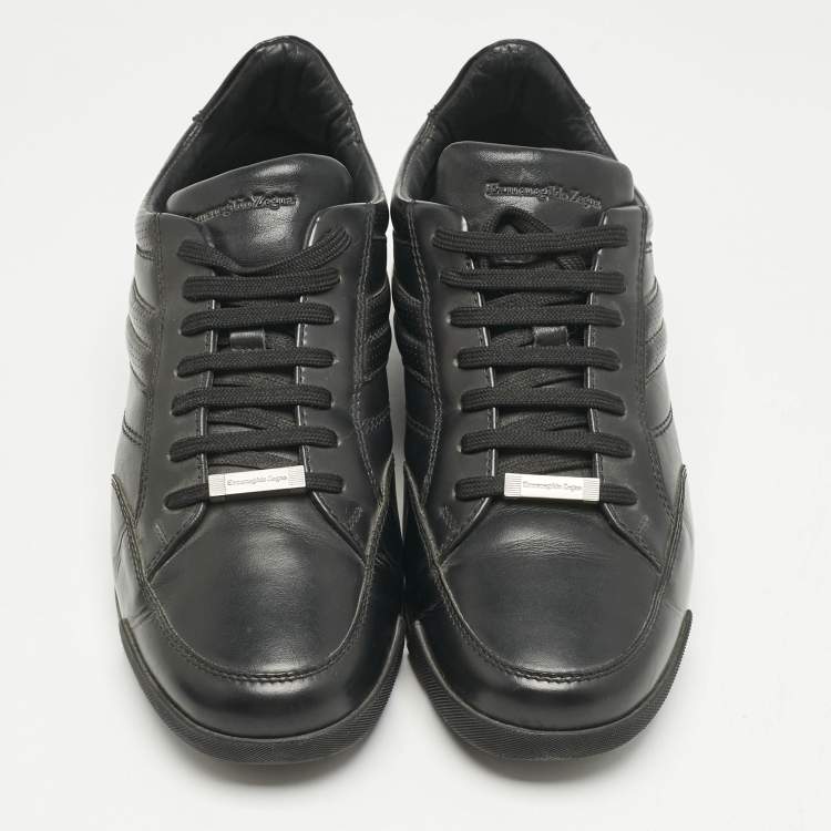 Pre Owned Ermenegildo Zegna Black Leather Lace Up Sneakers Size 40