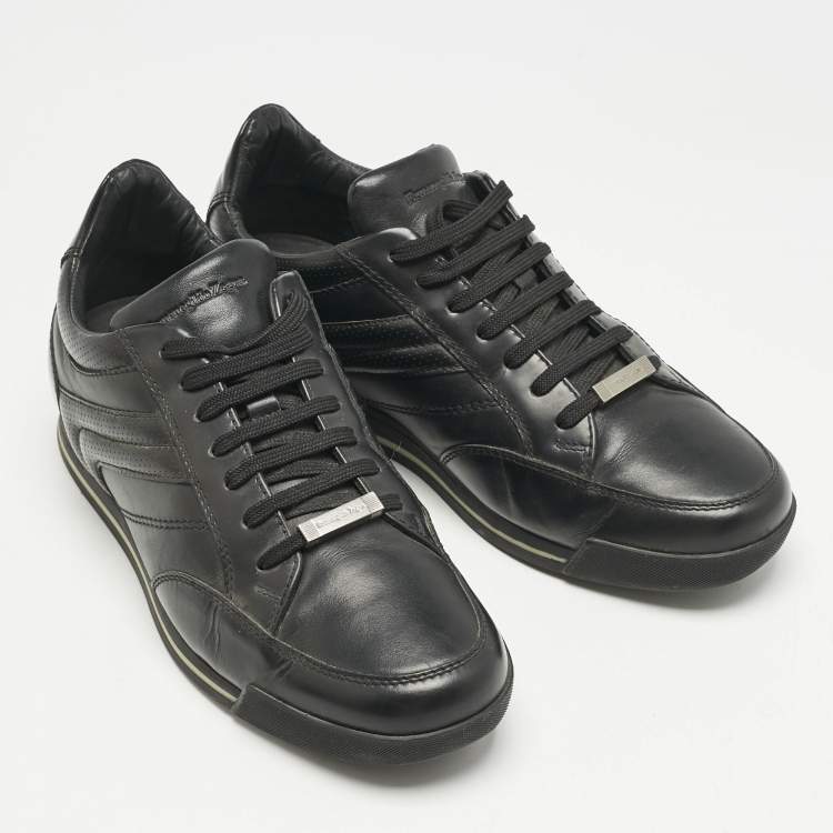 Pre Owned Ermenegildo Zegna Black Leather Lace Up Sneakers Size 40