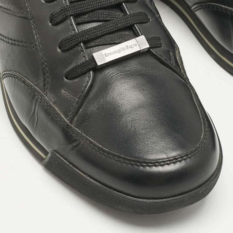 Pre Owned Ermenegildo Zegna Black Leather Lace Up Sneakers Size 40