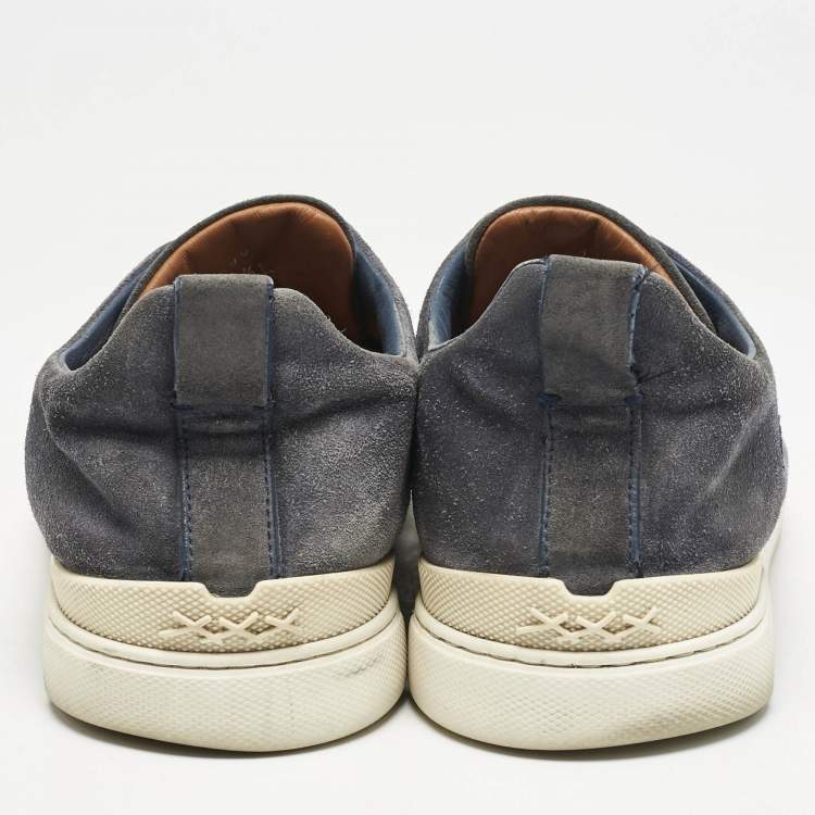 Pre Owned Ermenegildo Zegna Navy Blue Suede Triple Stitch Slip On Sneakers Size 42.5
