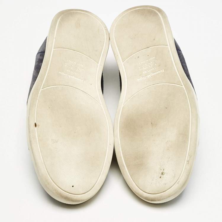 Pre Owned Ermenegildo Zegna Navy Blue Suede Triple Stitch Slip On Sneakers Size 42.5