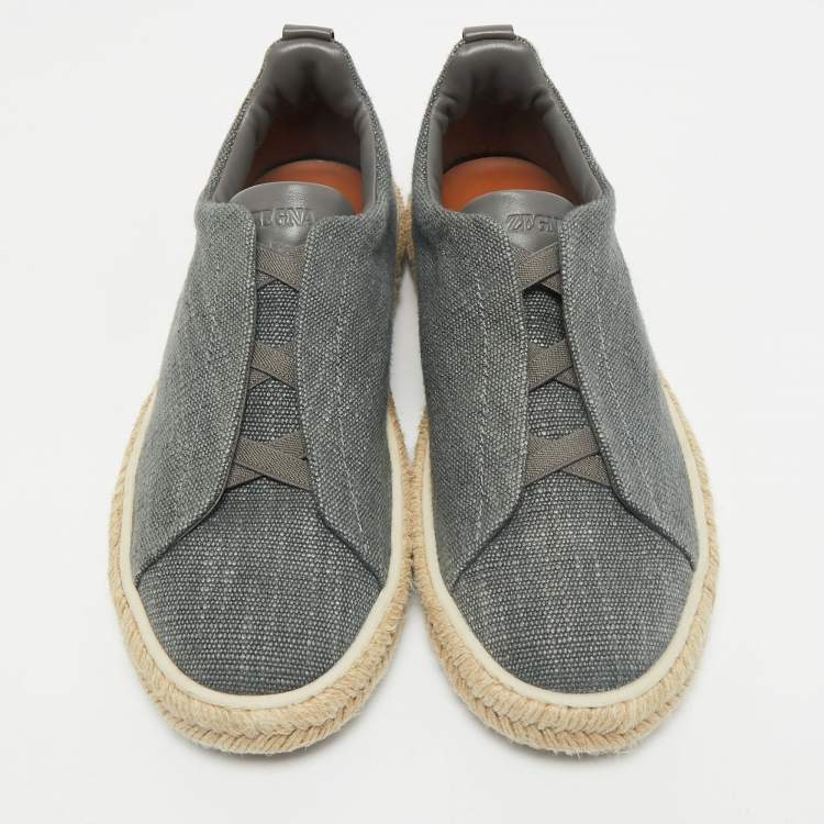Pre Owned Ermenegildo Zegna Grey Canvas and Leather Triple Stitch Espadrilles Size 44.5