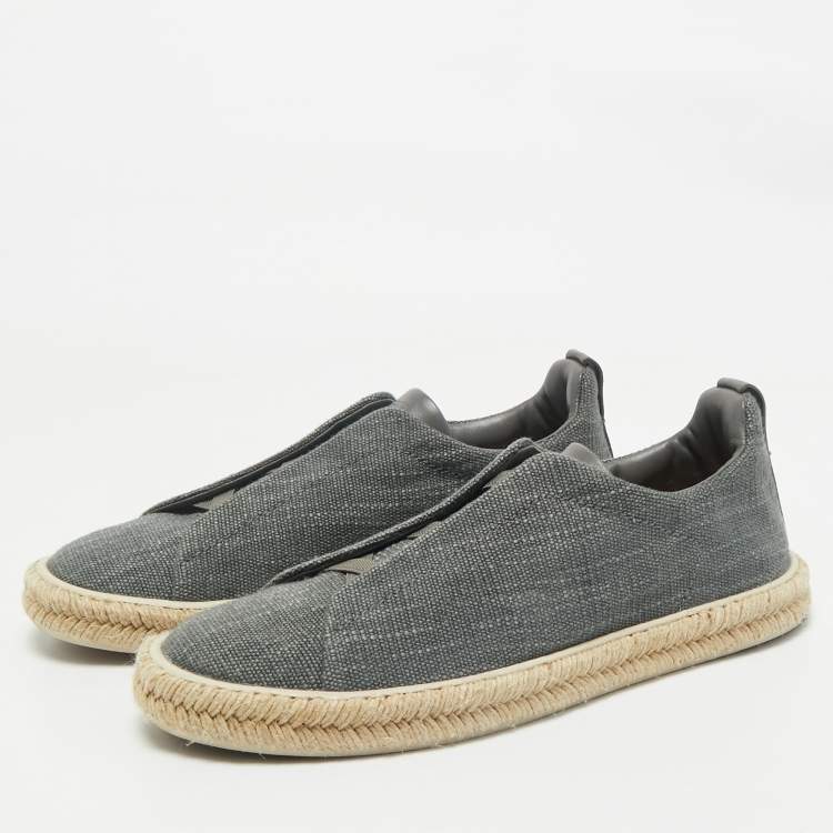 Pre Owned Ermenegildo Zegna Grey Canvas and Leather Triple Stitch Espadrilles Size 44.5