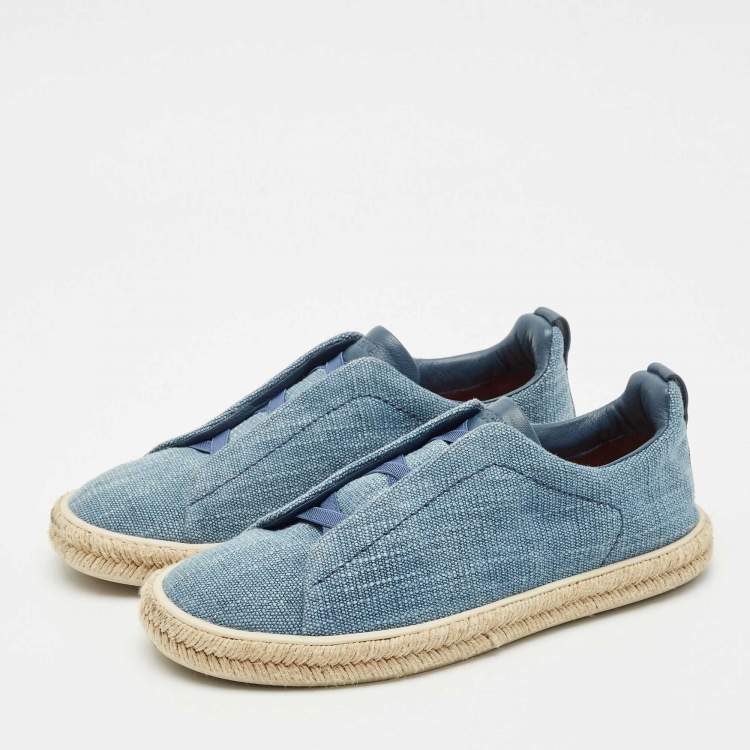Pre Owned Ermenegildo Zegna Blue Canvas and Leather Triple Stitch Espadrilles Size 44.5