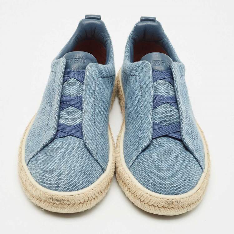 Pre Owned Ermenegildo Zegna Blue Canvas and Leather Triple Stitch Espadrilles Size 44.5