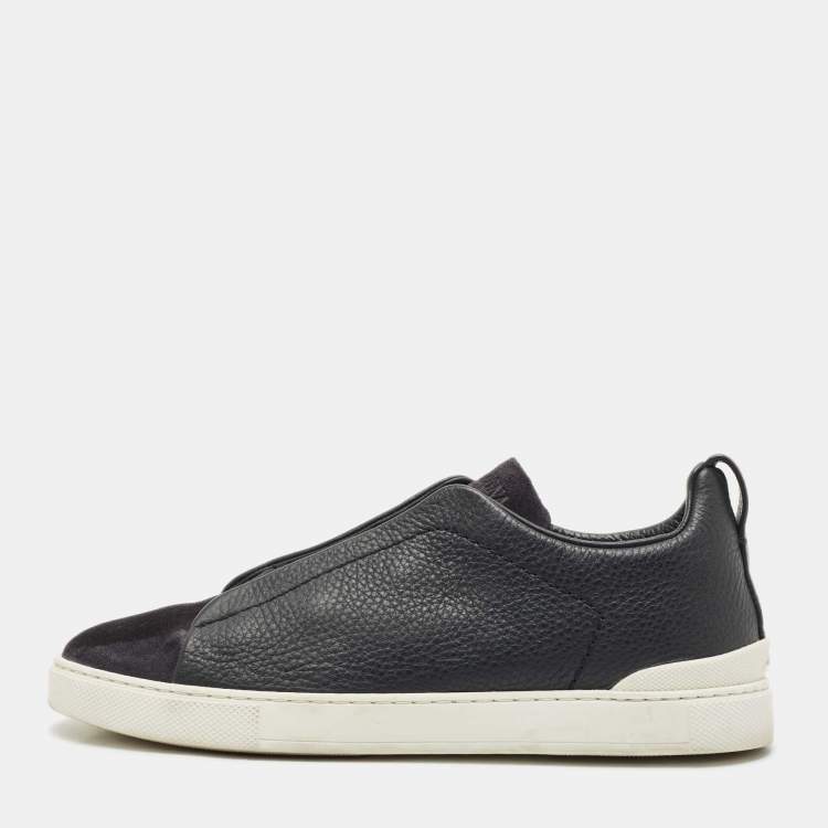 Pre Owned Ermenegildo Zegna Navy Blue Suede and Leather Triple Stitch Sneakers Size 40.5