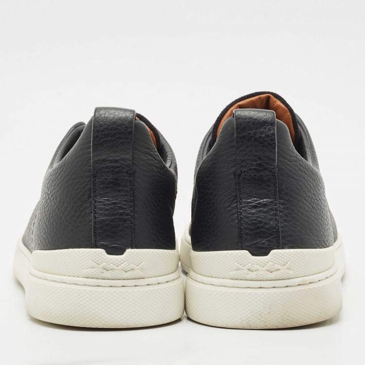 Pre Owned Ermenegildo Zegna Navy Blue Suede and Leather Triple Stitch Sneakers Size 40.5