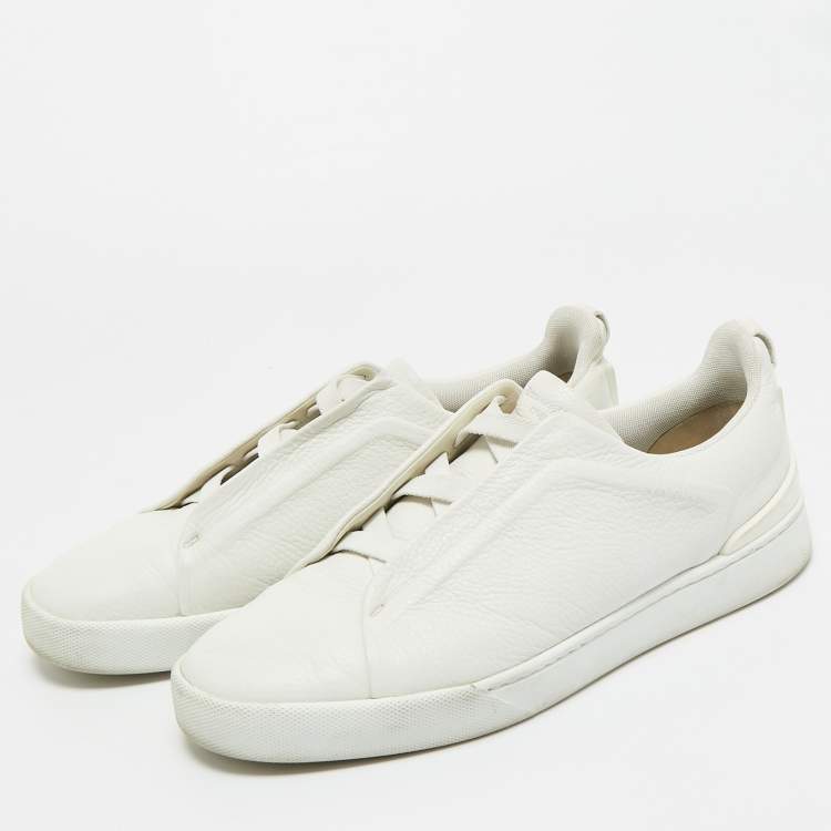 Pre Owned Ermenegildo Zegna Couture White Leather Triple Stitch Low Top Sneakers Size 43