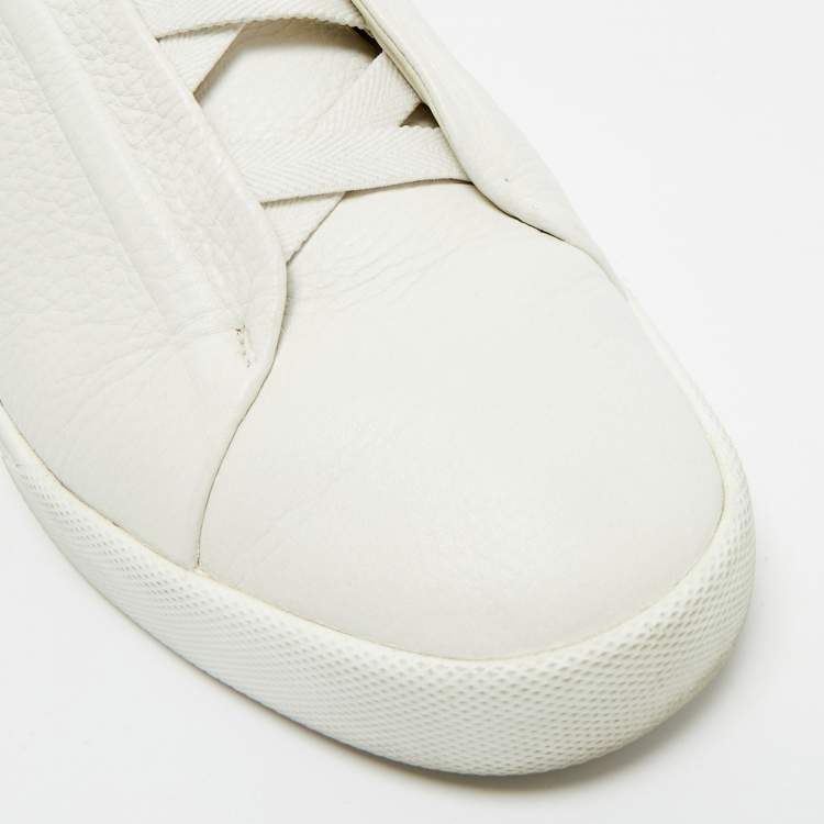 Pre Owned Ermenegildo Zegna Couture White Leather Triple Stitch Low Top Sneakers Size 43