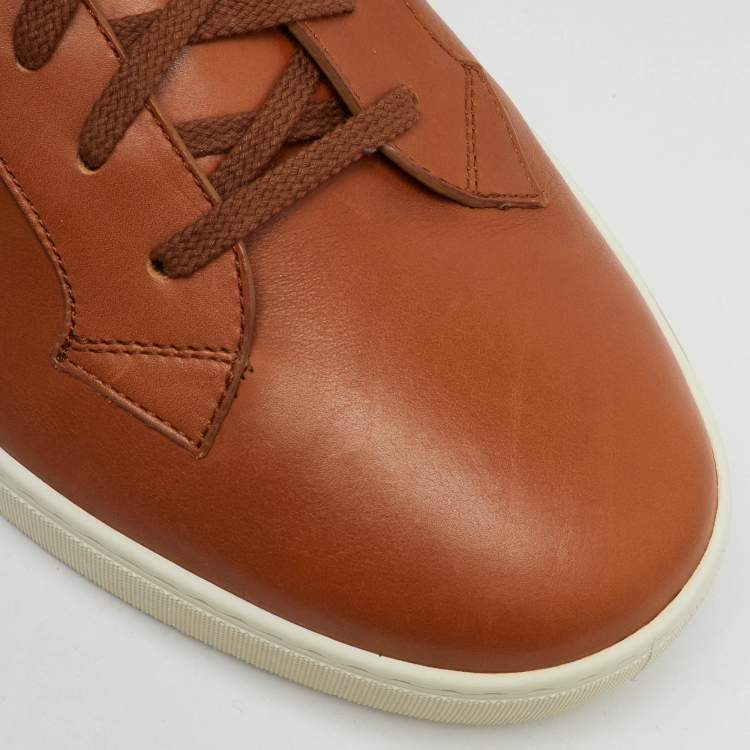 Pre Owned Ermenegildo Zegna Tan Leather Low Top Sneakers Size 45