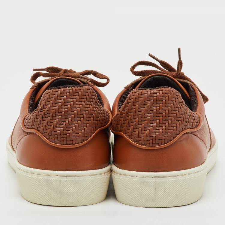 Pre Owned Ermenegildo Zegna Tan Leather Low Top Sneakers Size 45