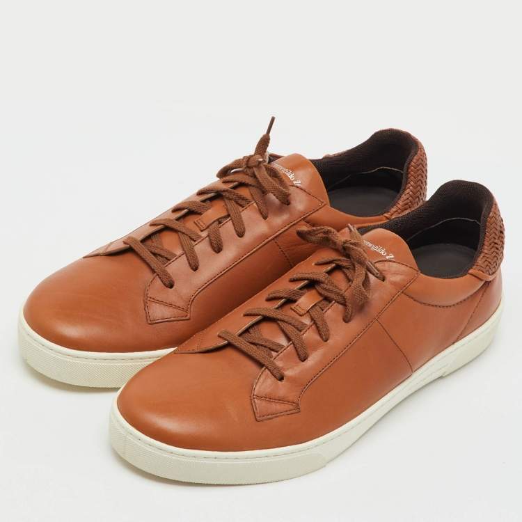 Pre Owned Ermenegildo Zegna Tan Leather Low Top Sneakers Size 45