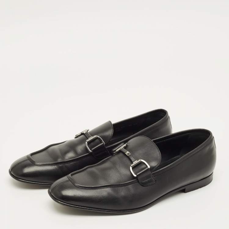 Pre Owned Ermenegildo Zegna Size 42.5 Black Leather Buckle Loafers