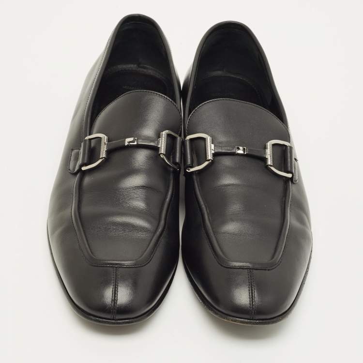 Pre Owned Ermenegildo Zegna Size 42.5 Black Leather Buckle Loafers