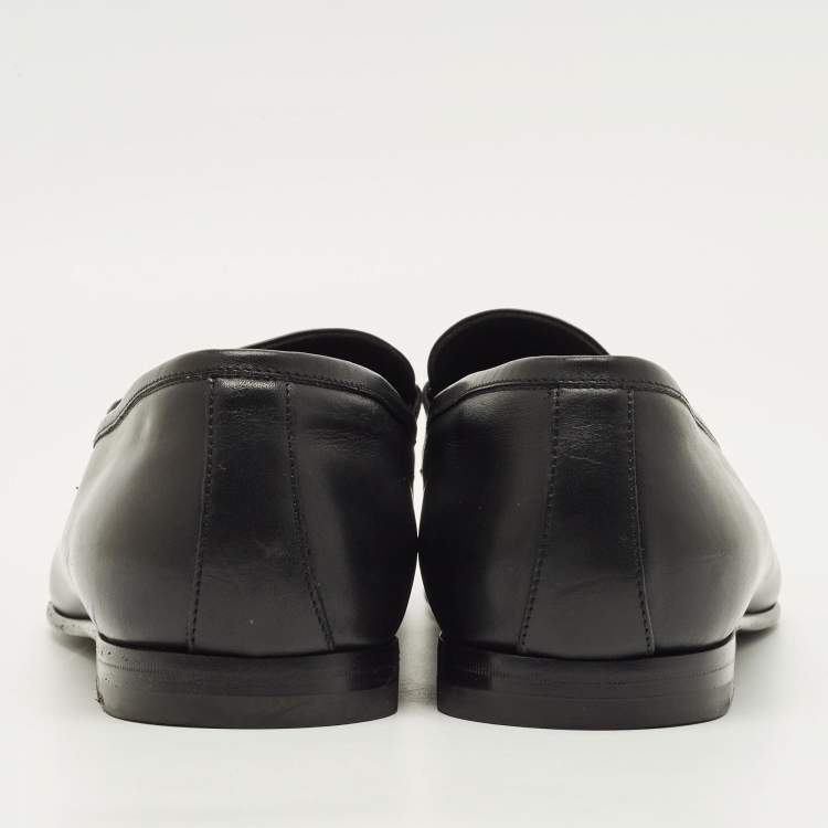 Pre Owned Ermenegildo Zegna Size 42.5 Black Leather Buckle Loafers