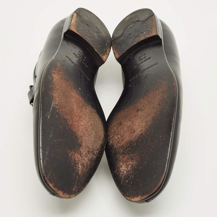 Pre Owned Ermenegildo Zegna Size 42.5 Black Leather Buckle Loafers