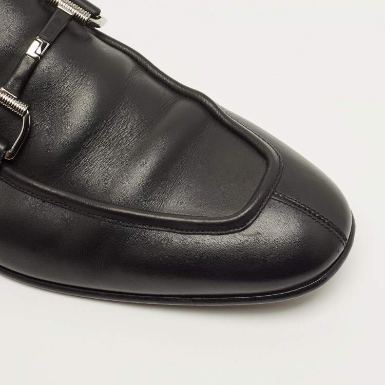 Pre Owned Ermenegildo Zegna Size 42.5 Black Leather Buckle Loafers
