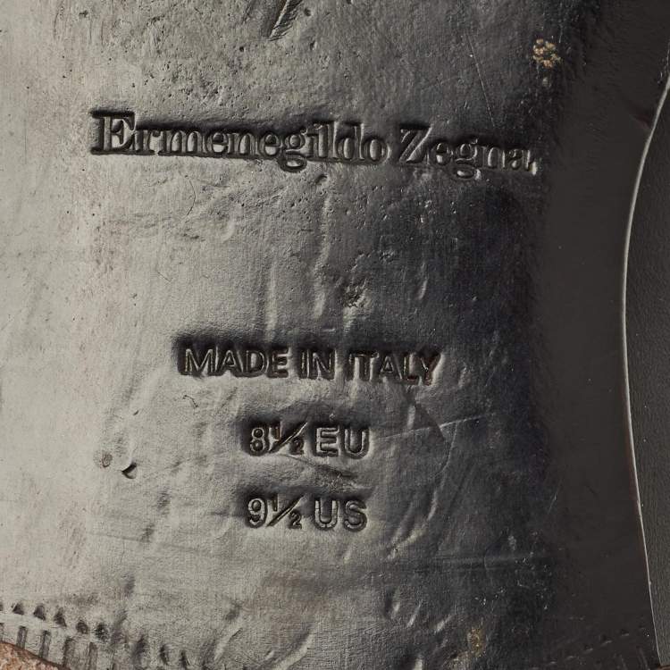 Pre Owned Ermenegildo Zegna Size 42.5 Black Leather Buckle Loafers