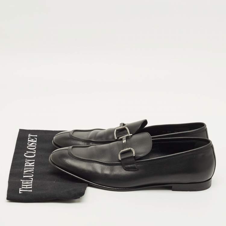 Pre Owned Ermenegildo Zegna Size 42.5 Black Leather Buckle Loafers