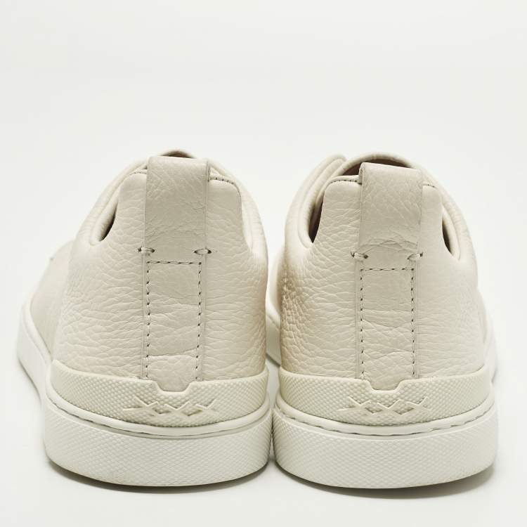 Pre Owned Ermenegildo Zegna Triple Stitch Size 41 Cream Leather Slip On Sneakers