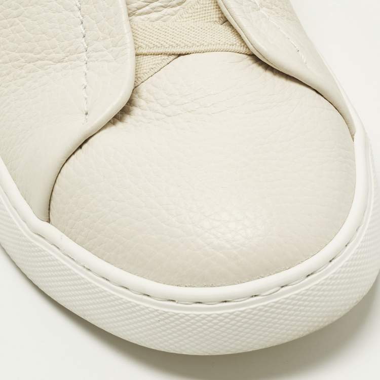 Pre Owned Ermenegildo Zegna Triple Stitch Size 41 Cream Leather Slip On Sneakers