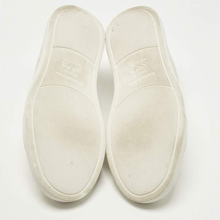 Pre Owned Ermenegildo Zegna Triple Stitch Size 41 Cream Leather Slip On Sneakers
