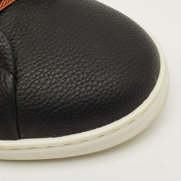 Pre Owned Ermenegildo Zegna Triple stitch Size 42 Black Leather Slip On Sneakers