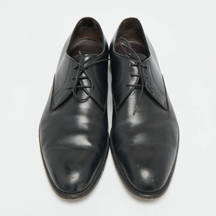 Pre Owned Ermenegildo Zegna Size 43 Black Leather Lace Up Derby Shoes
